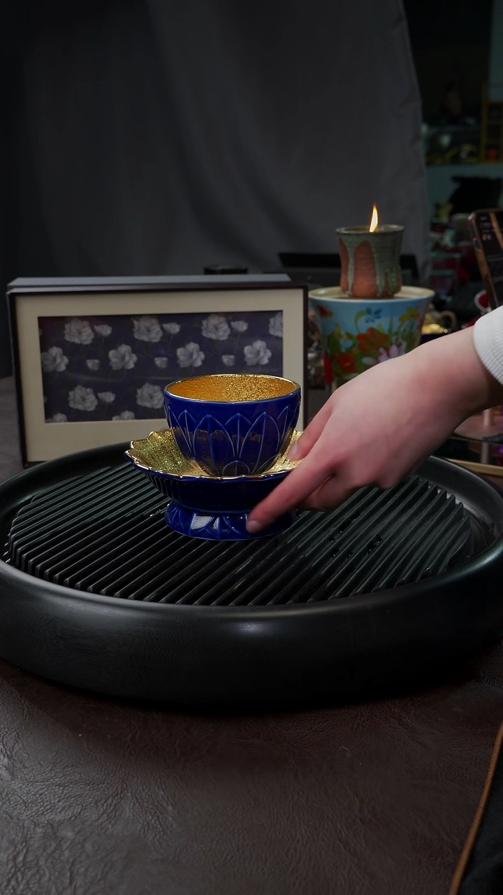 【闪购商品】杯【宜景窑蓝宝王子鎏金系列】花开见佛