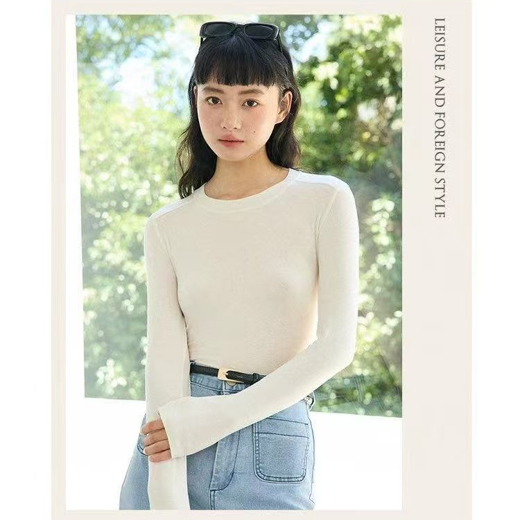 JR-清默认瑕疵NO退换！高端醋酸羊毛中线直角肩纯色长袖T恤