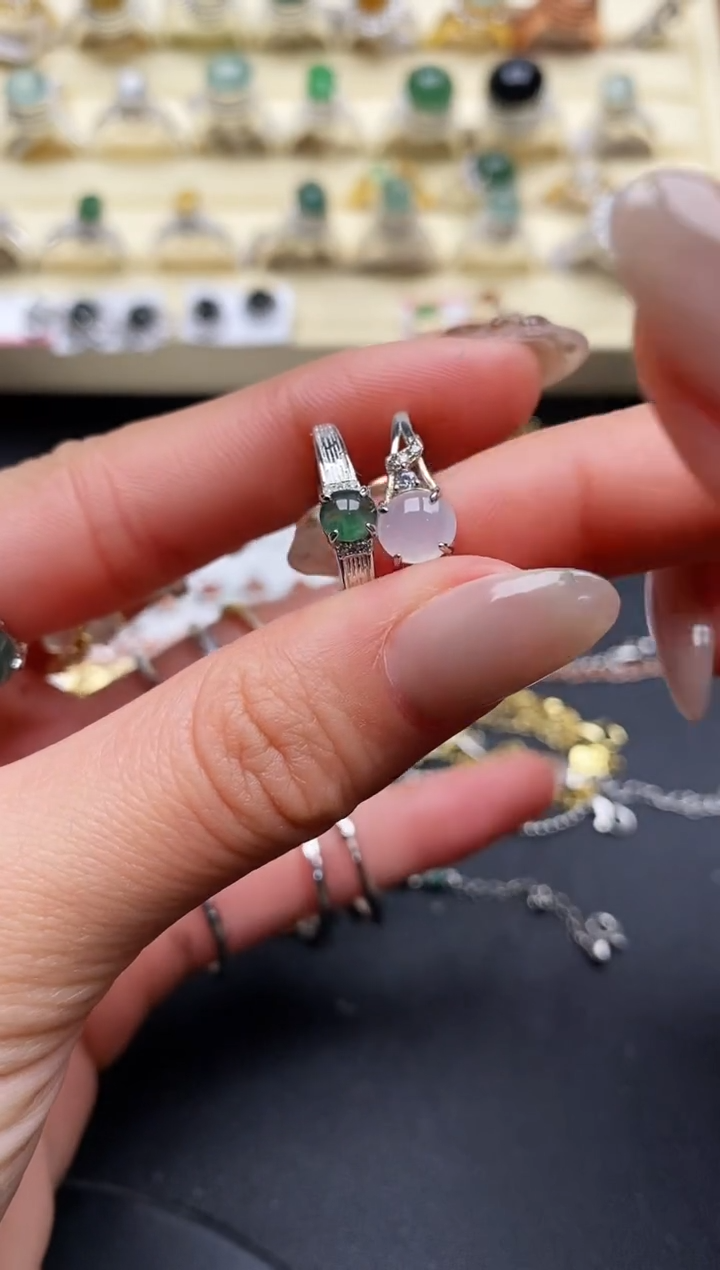 【闪购商品】翡翠戒指银S925镶嵌缅甸翡翠1  1+8