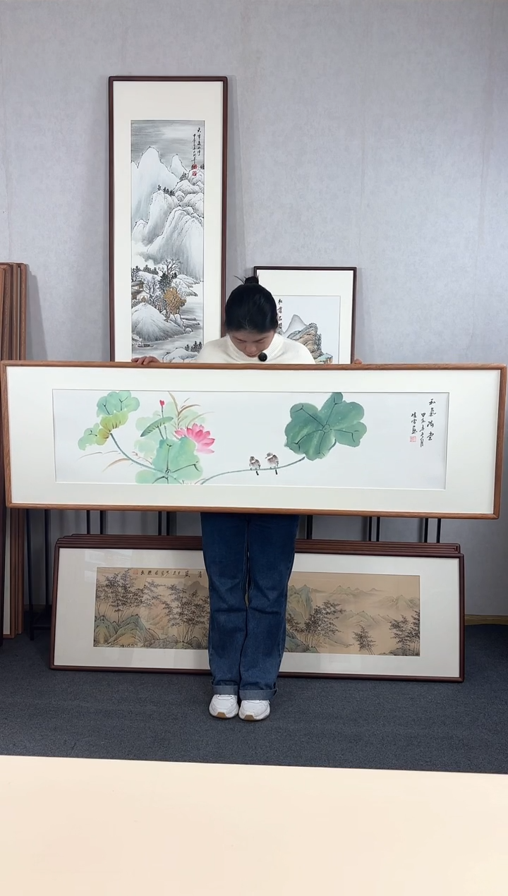 【闪购商品】国画手绘*和气满堂*52*172cm实木框