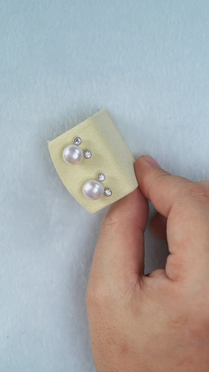 银S925镶嵌耳饰淡水珍珠银色米奇珍珠耳钉