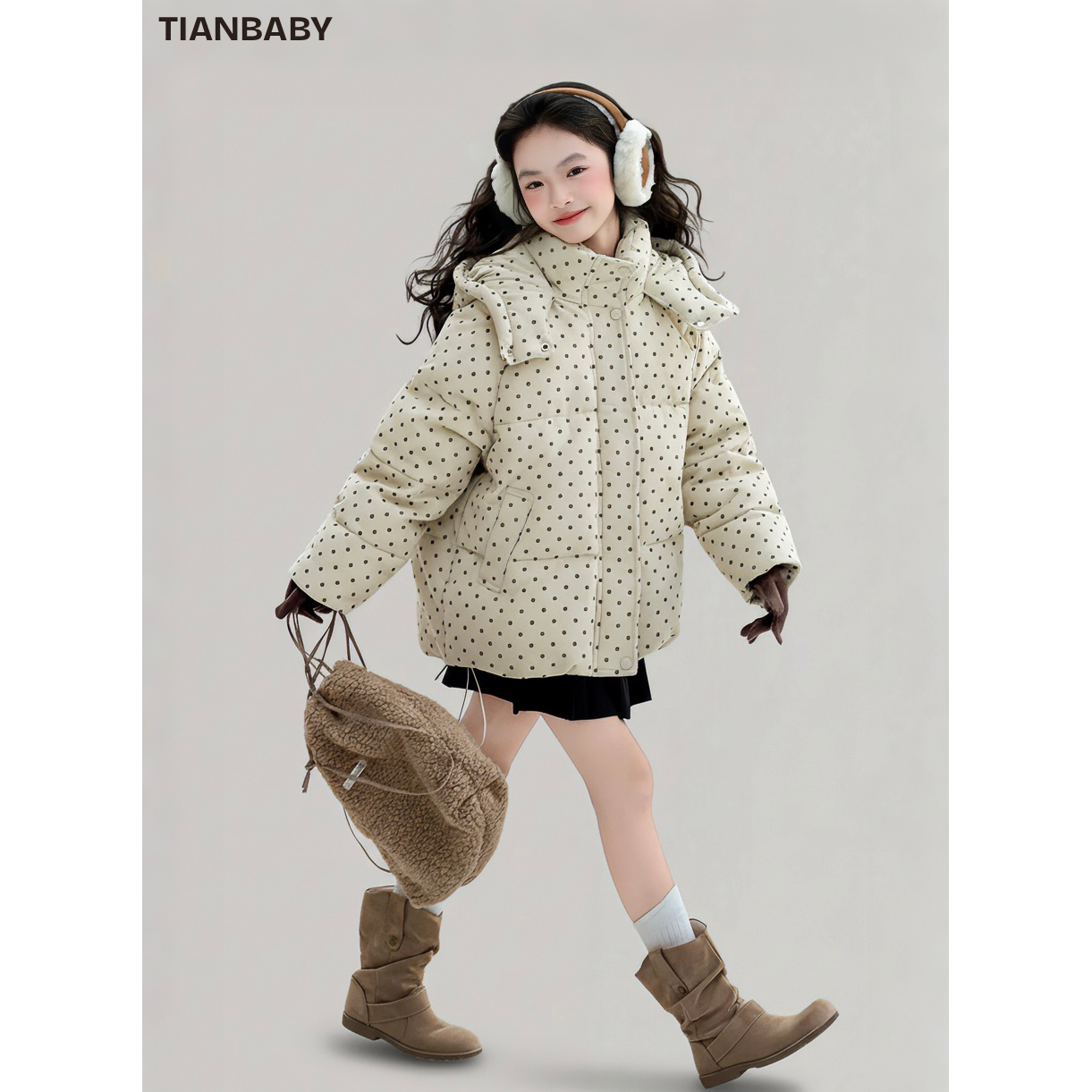 甜野家【蛋黄酥】女童洋气保暖时尚碎花加厚连帽棉衣2025冬季中大童