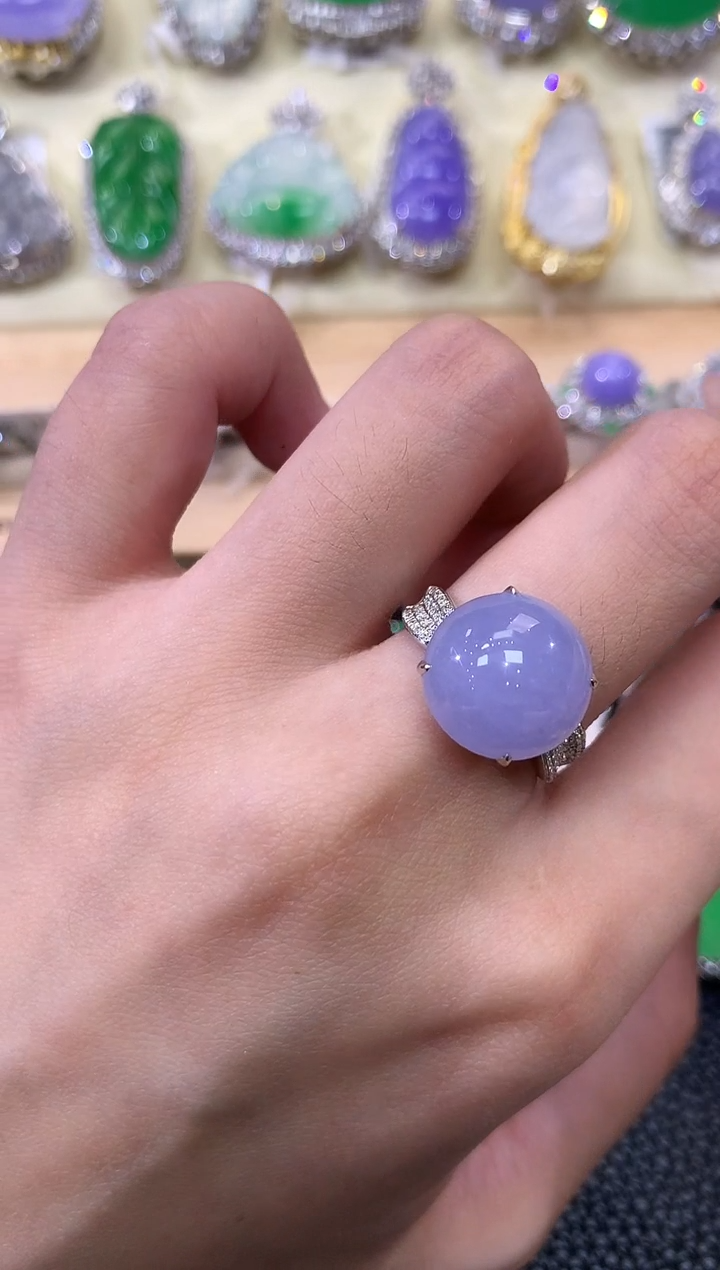 翡翠戒指18K金镶嵌夏日珠宝B87 紫货有色差