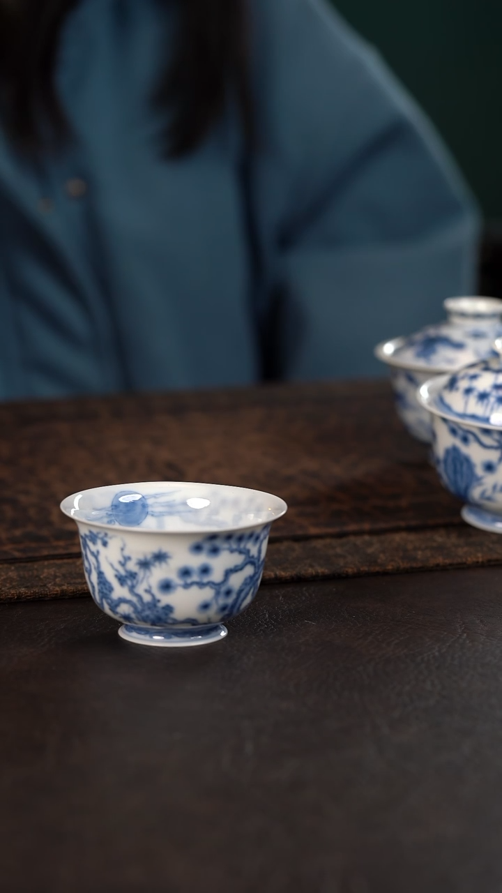 【闪购商品】杯望月怀古松竹梅麒麟望月薄胎撇口杯