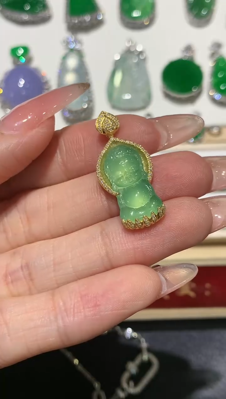 【闪购商品】翡翠吊坠(不含链)18K金镶嵌团购2