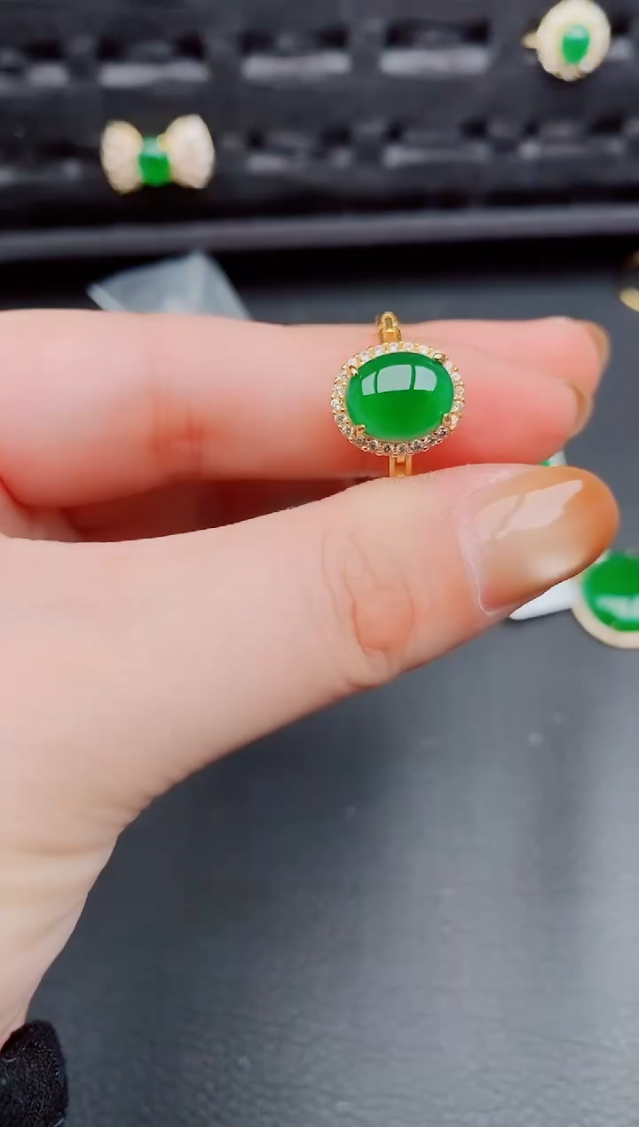 【闪购商品】翡翠戒指银S925镶嵌天然a货翡翠621