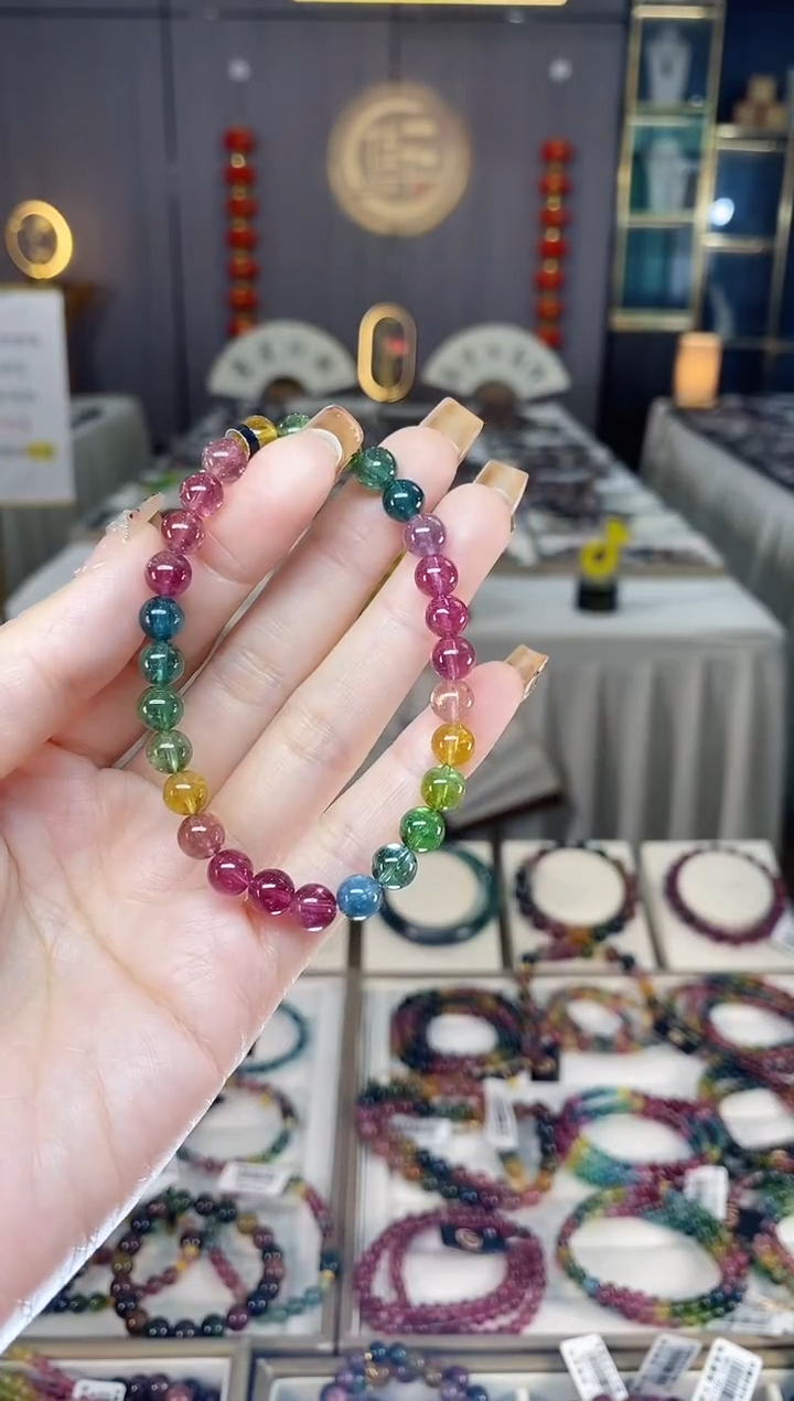 未镶嵌老矿碧玺彩虹单圈手串6mm+碧玺dan多样性发货一条