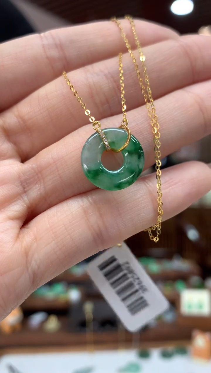 【闪购商品】翡翠套链18K金镶嵌甜甜圈