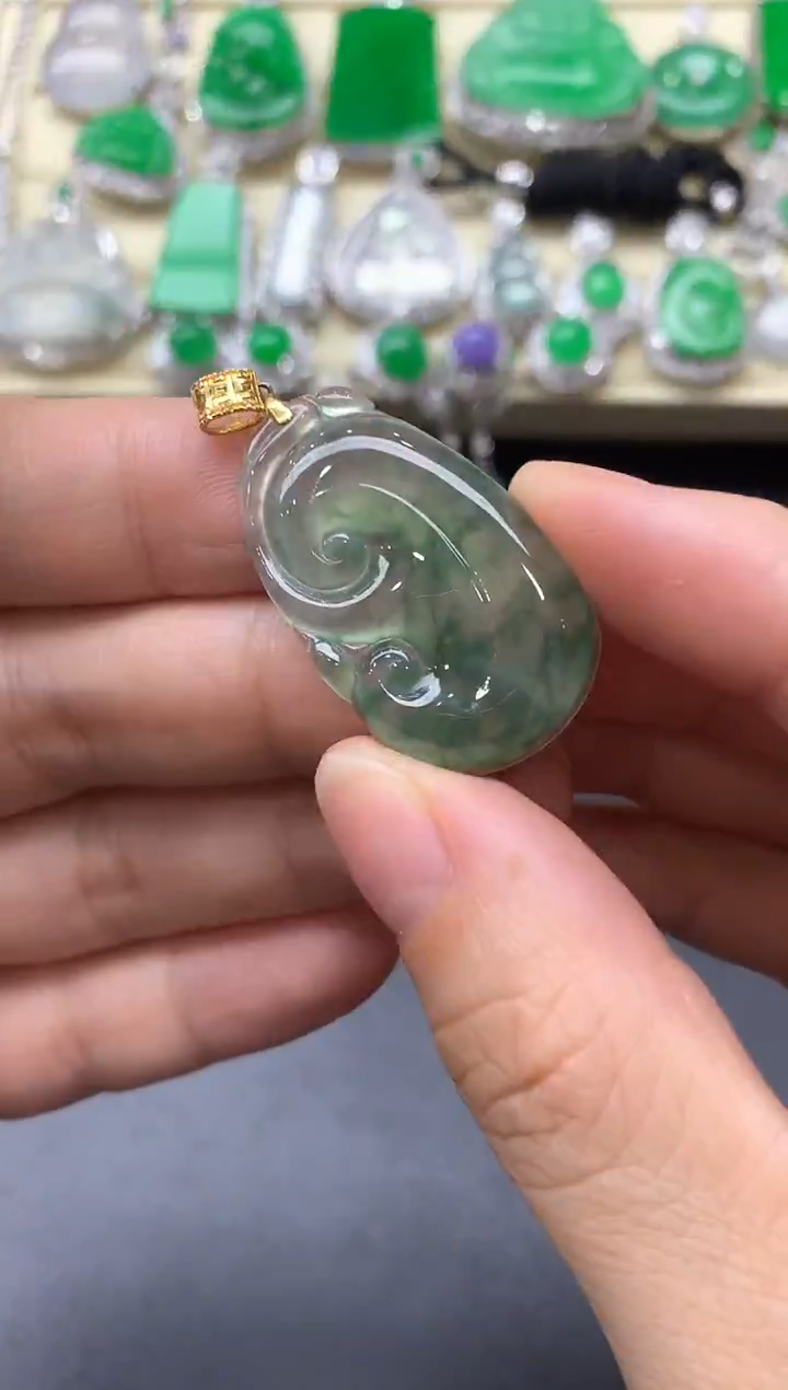 颈饰18K金镶嵌翡翠355-中国好珍宝