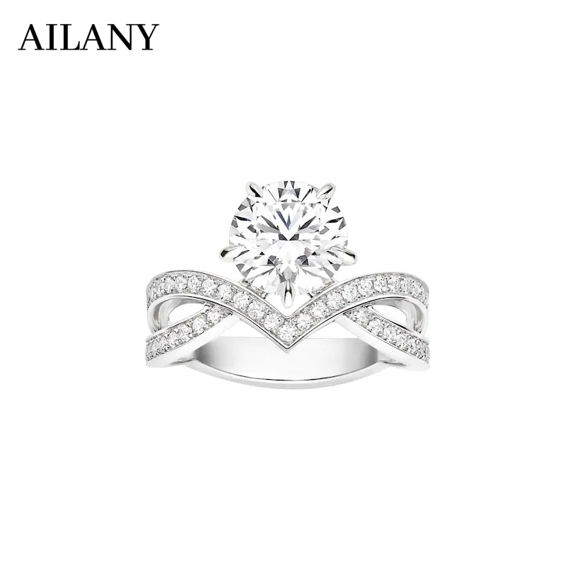 实验室培育钻石人工培育钻石2克拉爱翼结婚婚戒人工培育钻S925银