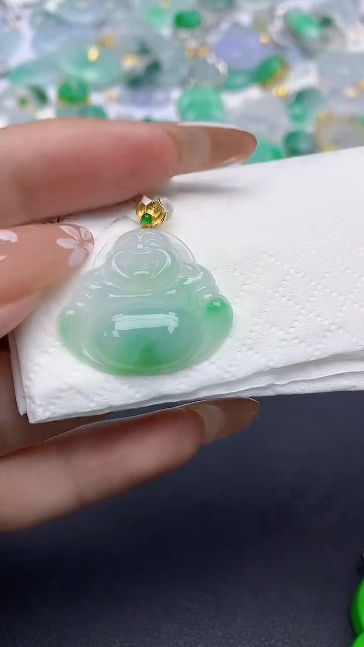 颈饰18K金镶嵌翡翠天然缅甸a货翡翠百元以上9元证书费自理