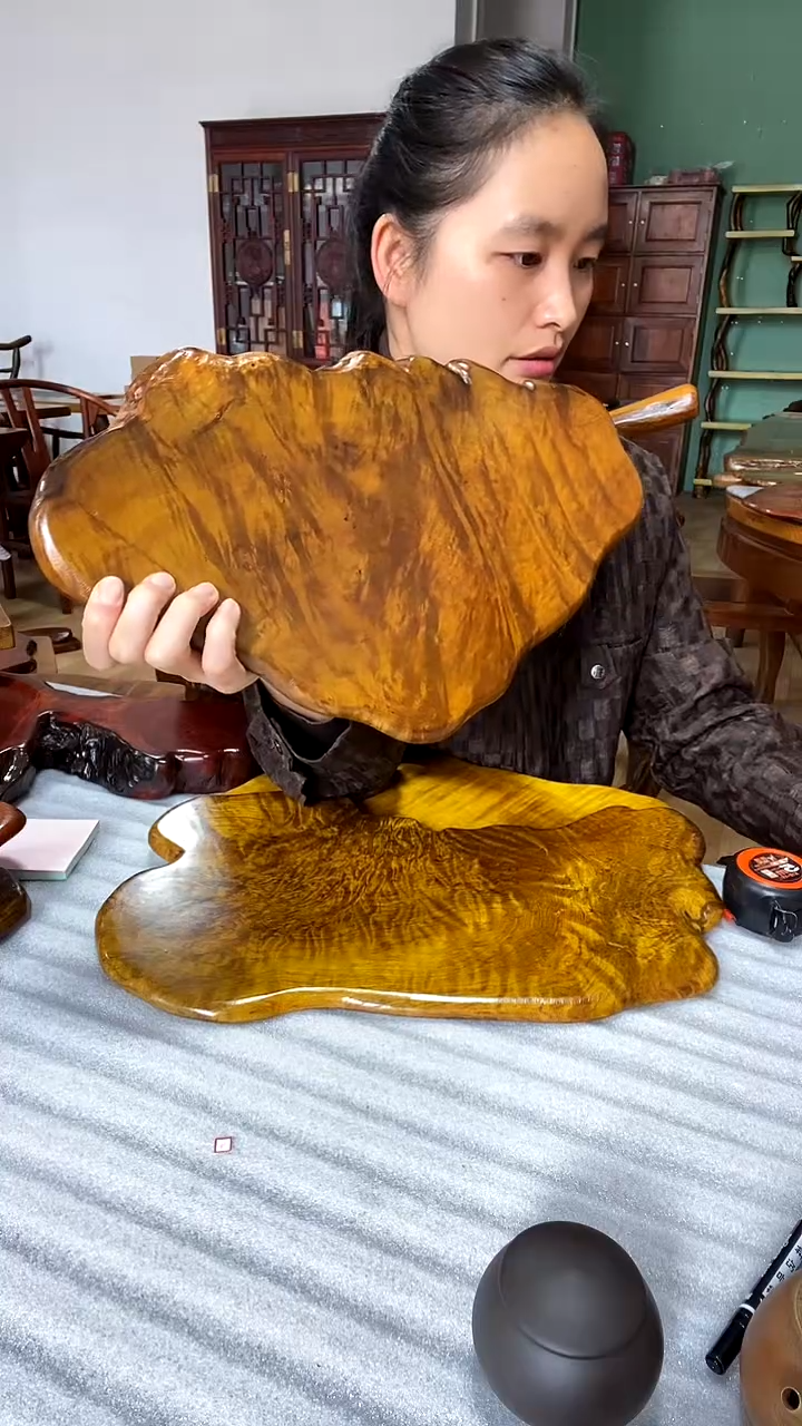 大果紫檀（缅甸花梨）木头款干泡盘50