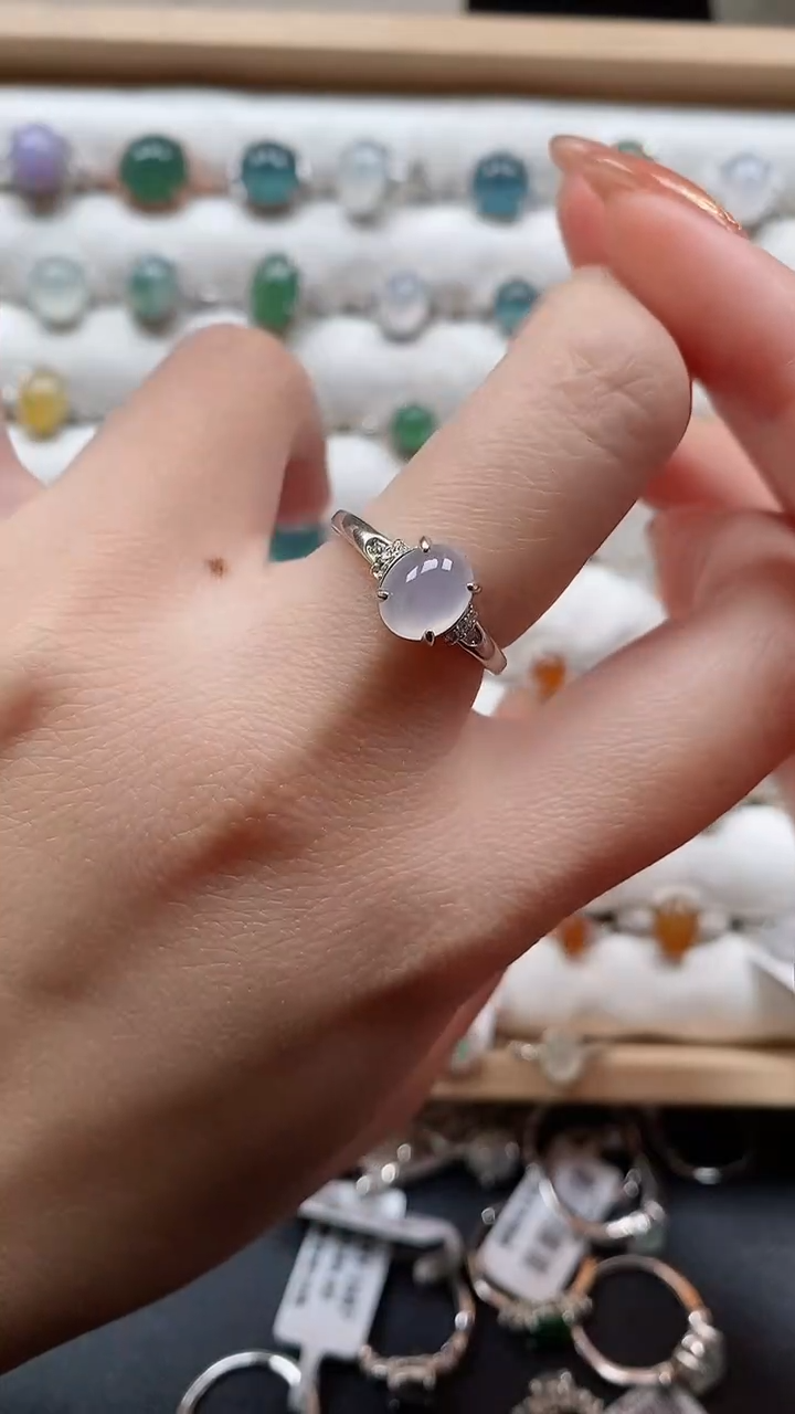 【闪购商品】翡翠戒指银S925镶嵌一物一证一礼盒