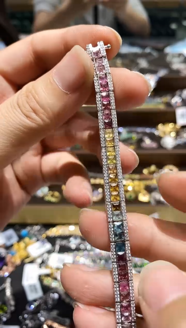 【闪购商品】蓝宝石手链银S925镀金镶嵌手链