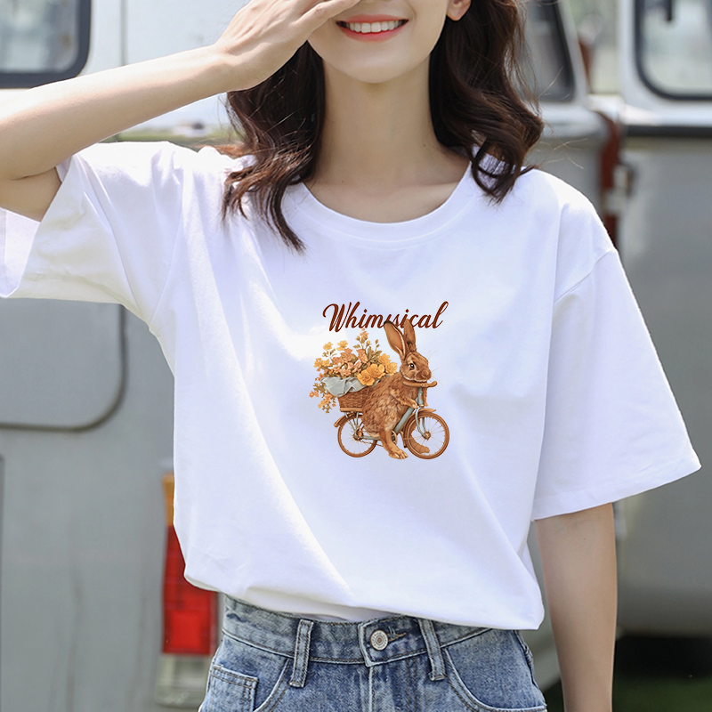 纯棉短袖女夏季新款圆领白色T恤宽松百搭字母新疆棉体恤女士G44