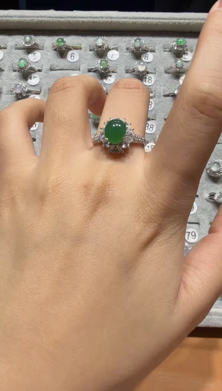 银S925镶嵌戒指翡翠缅甸A货翡翠戒指