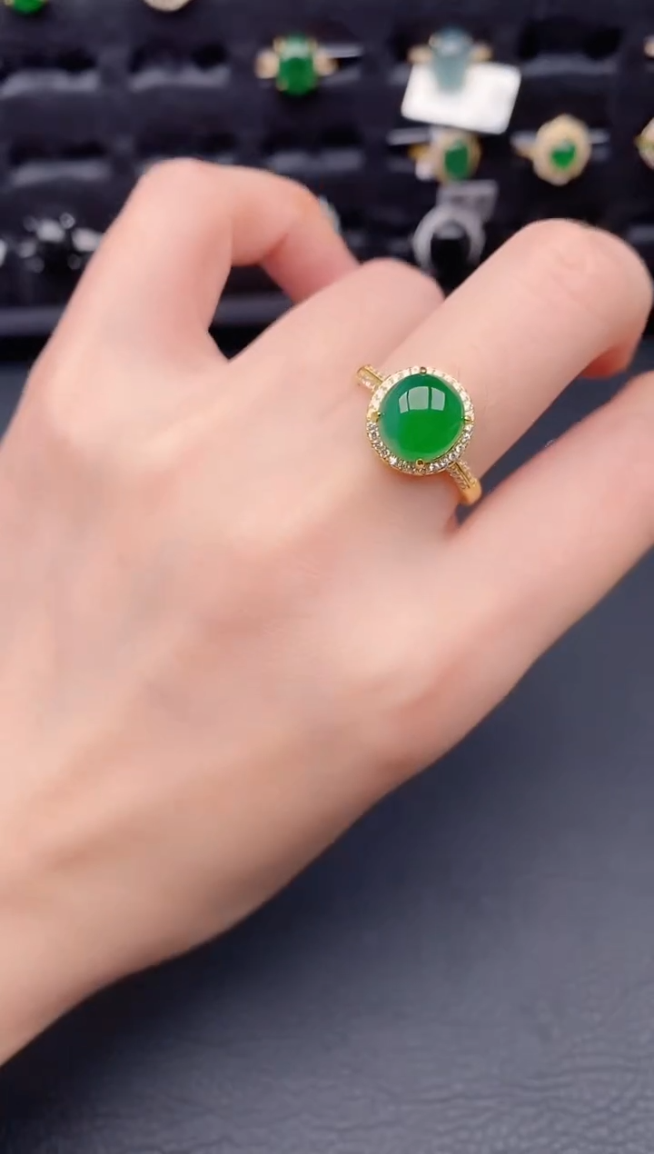 银S925镶嵌戒指翡翠天然a货翡翠366
