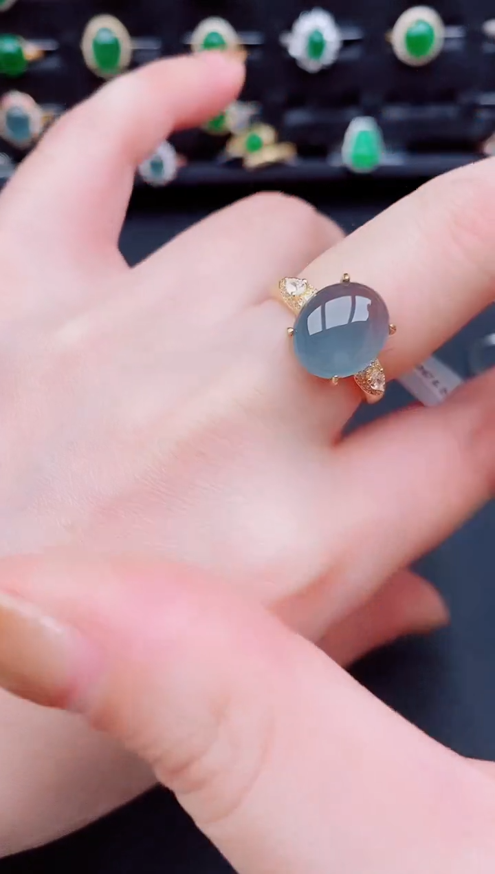 【闪购商品】翡翠戒指银S925镶嵌天然a货翡翠65