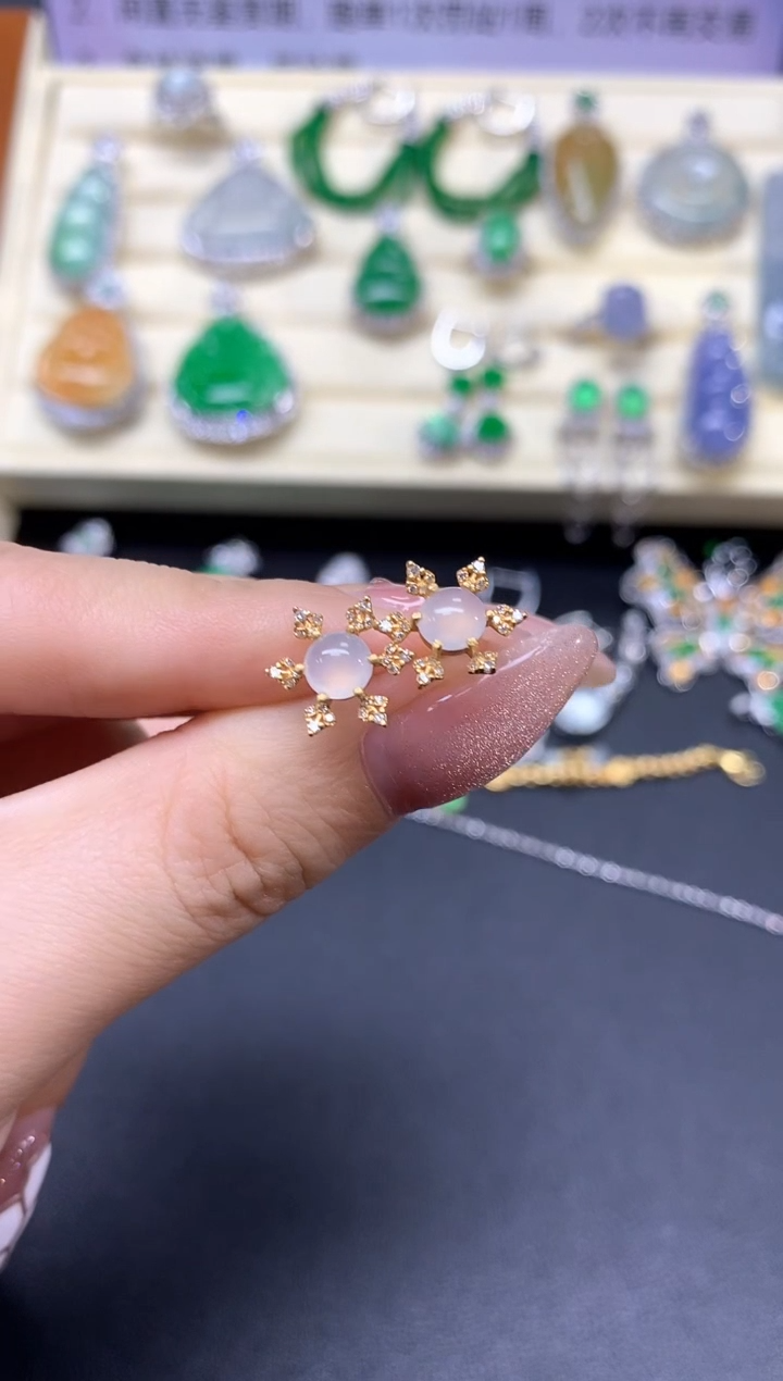 【闪购商品】翡翠耳饰18K金镶嵌耳饰|1550+155