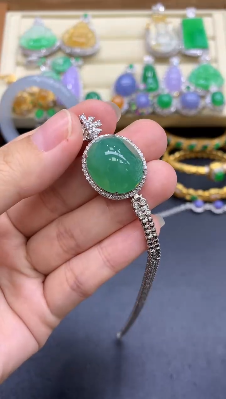 18K金镶嵌手链翡翠518-中国好珍宝