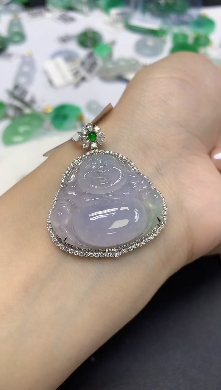 颈饰18K金镶嵌翡翠天然缅甸翡翠A货百元以上9元证书费自理