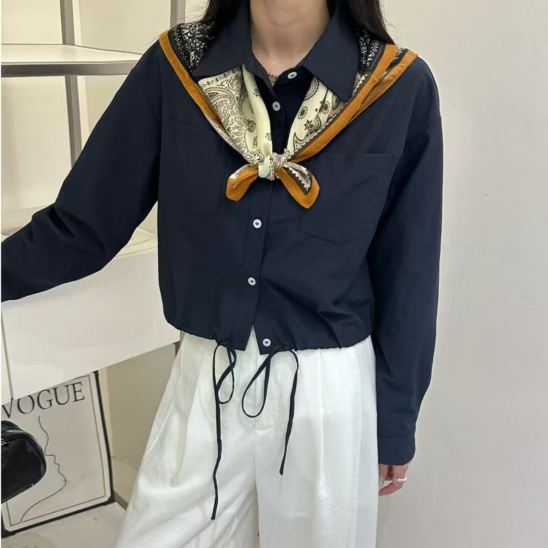 2025秋季新款落肩袖系丝巾女装休闲显瘦衬衫长袖常规翻领