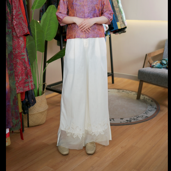 【青青】梅花裤 高奢国风半松紧直筒裤双层重工刺绣阔腿裤CH325