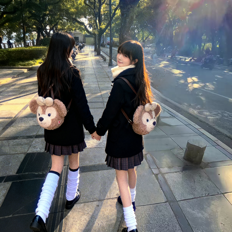 学院风JK大衣秋冬保暖黑色连帽牛角扣夹棉加厚中长款绀色毛呢外套