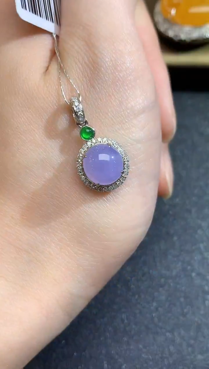 吊坠(不含链)18K金镶嵌翡翠S8 紫货有一定色差