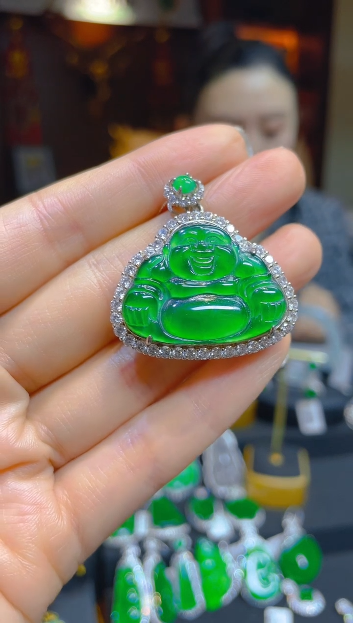 【闪购商品】翡翠颈饰银S925镶嵌123128天然A货翡翠佛公