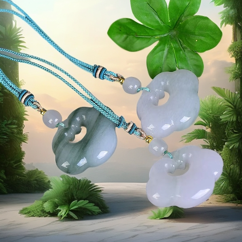 45mm新疆天然天山翠祥云平安如意锁玉石冰透飘翠