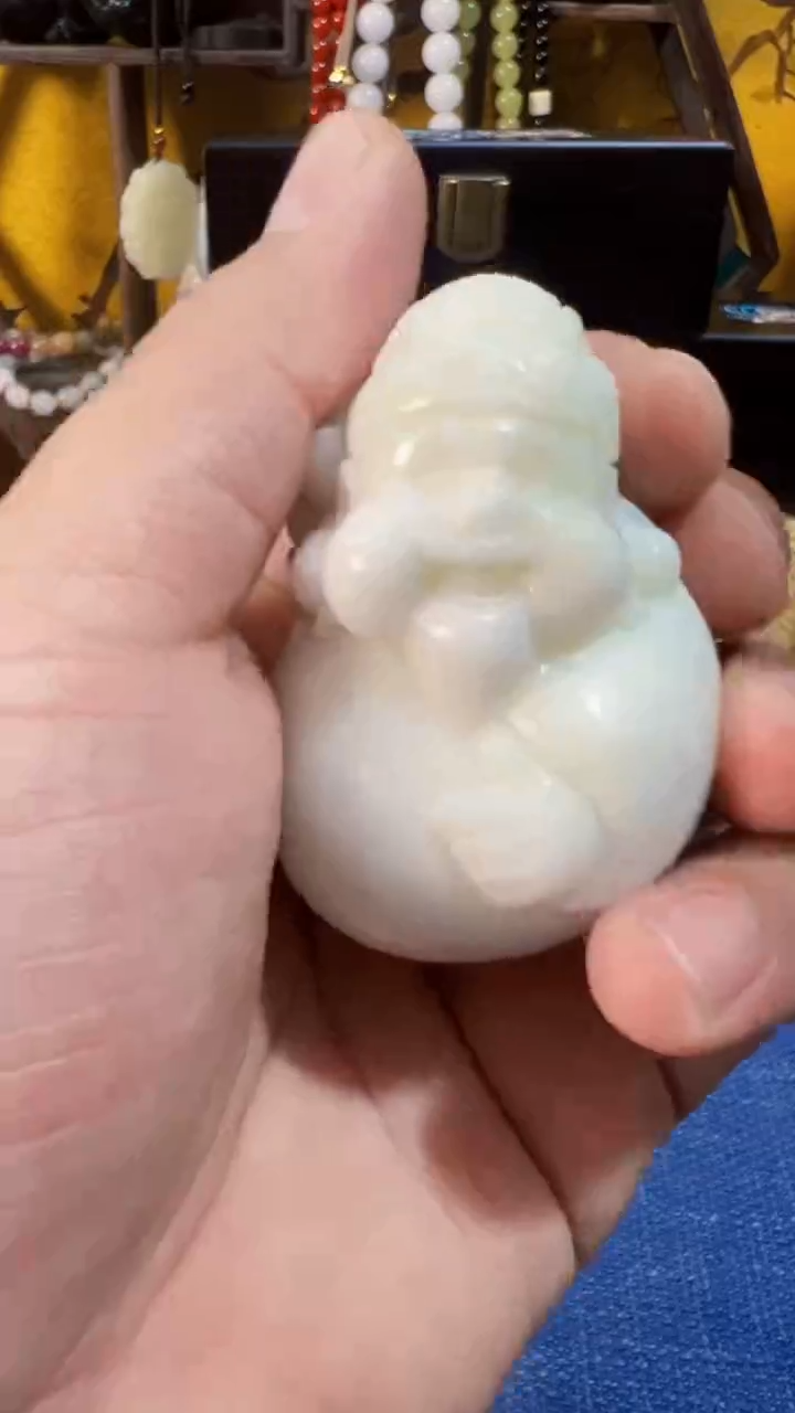 和田玉未镶嵌挂件和田 白财神把件(飞铃文玩)