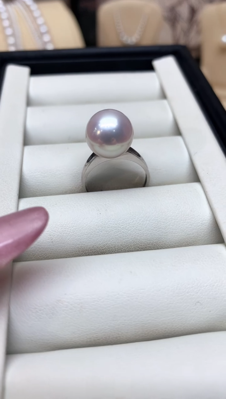 铂Pt900镶嵌戒指淡水珍珠12-13mm