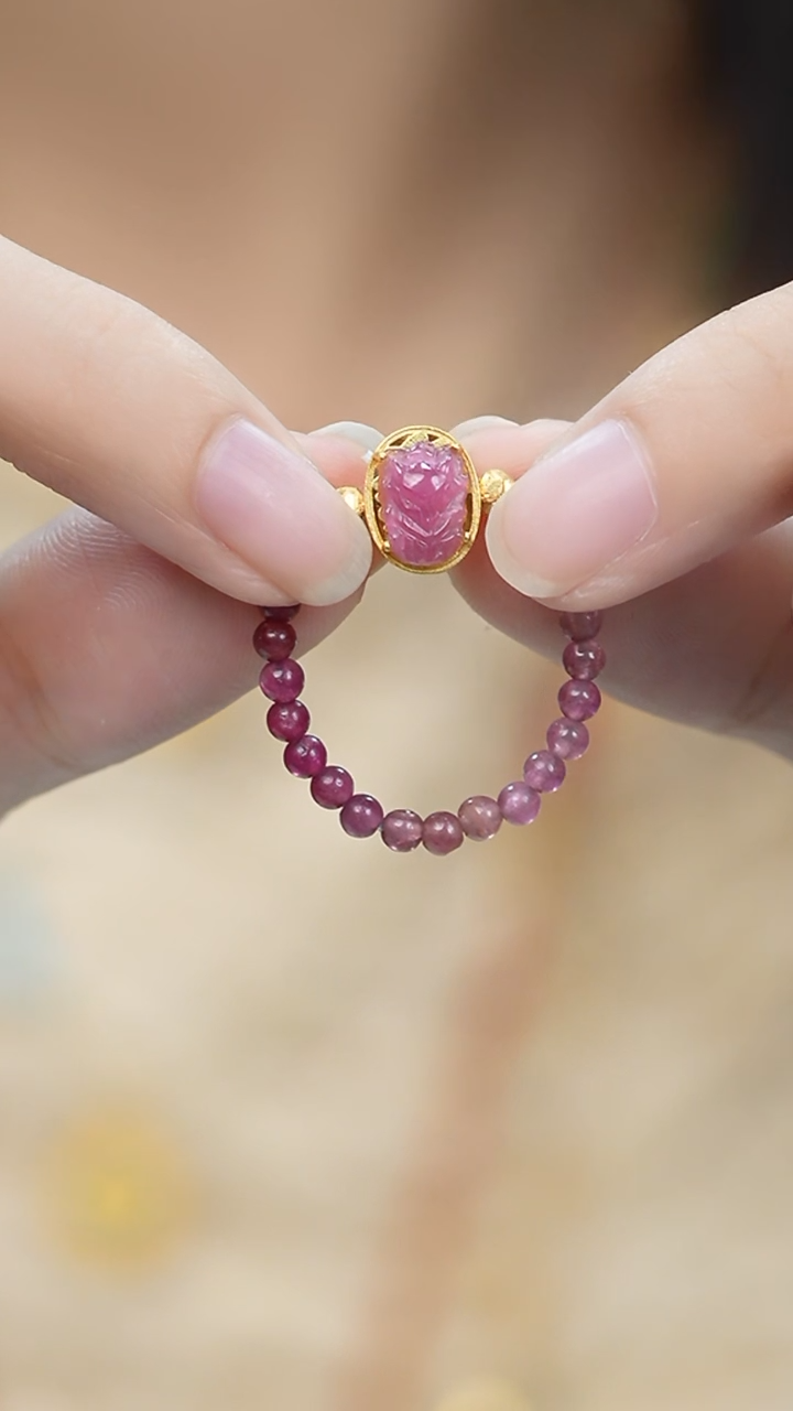 【闪购商品】碧玺戒指银S925镶嵌九尾戒指