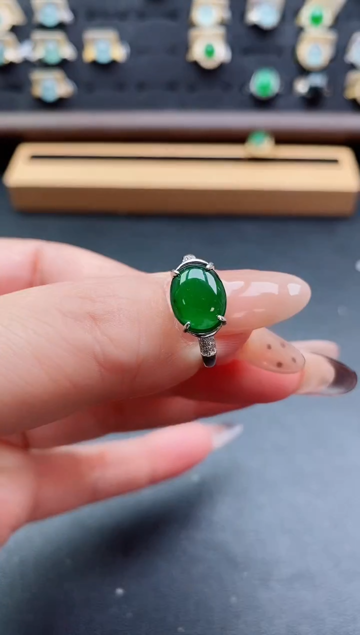 银S925镶嵌戒指翡翠1