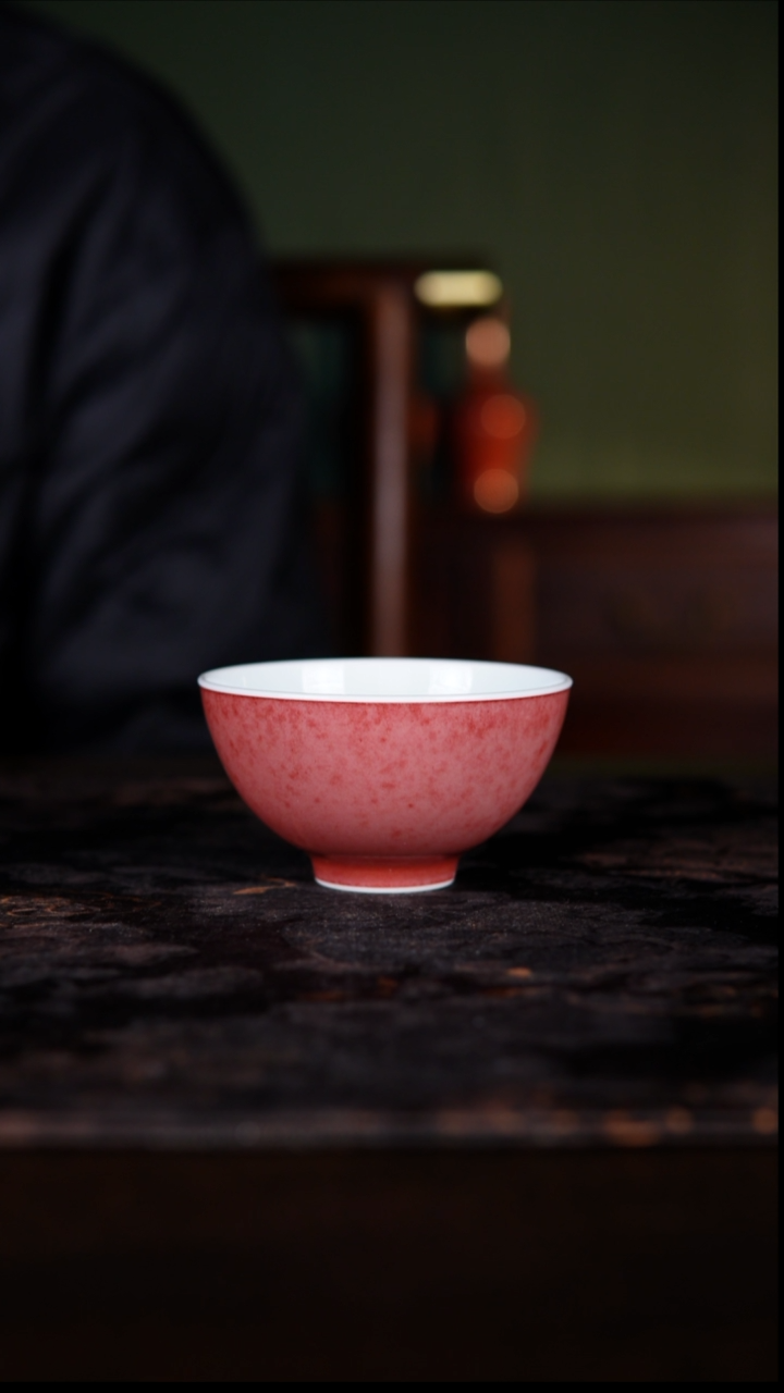 杯子白泥最***曲豇豆红纯手工陶瓷