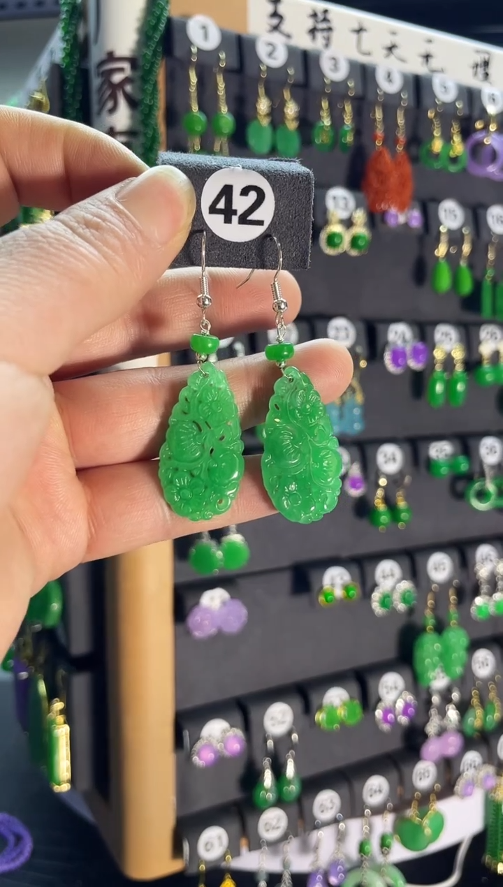 【闪购商品】翡翠耳饰银S925镶嵌老42...