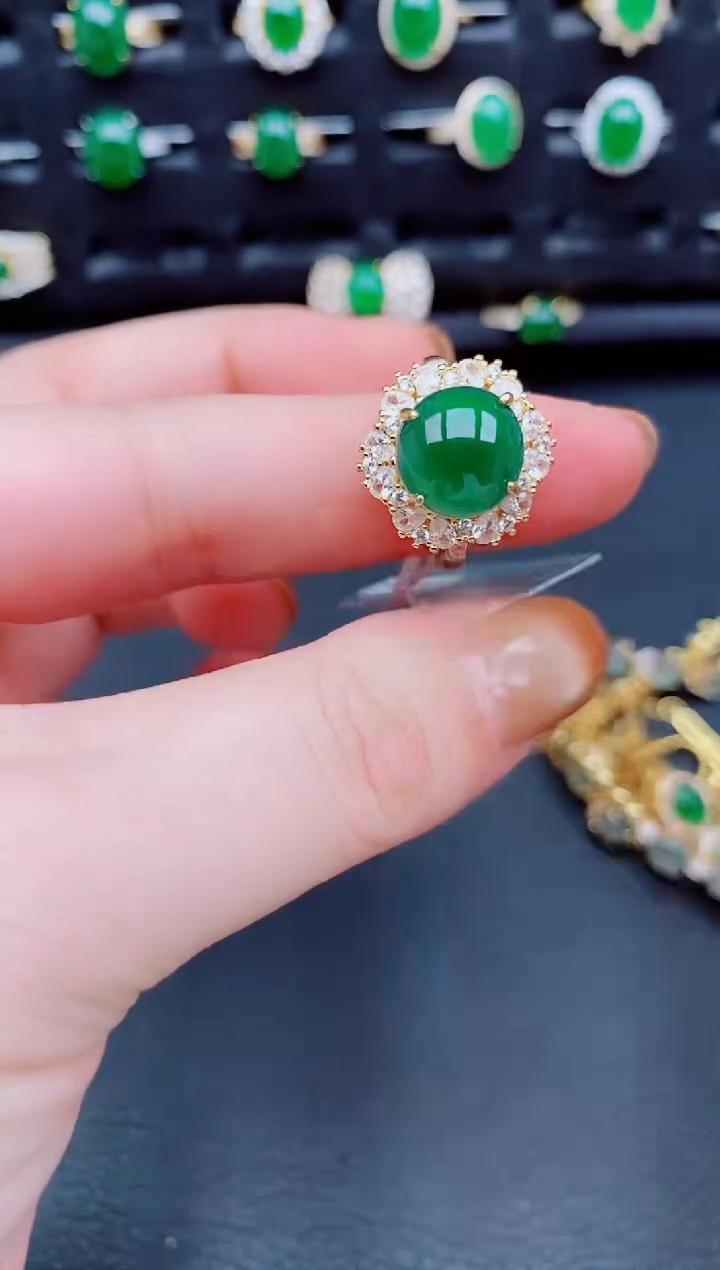 【闪购商品】翡翠戒指银S925镶嵌天然a货翡翠157