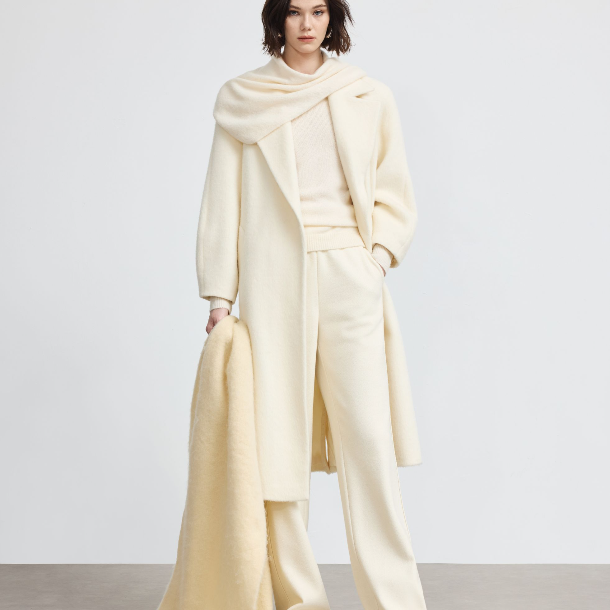 【专柜款】25年冬季新款极简白色智性气质高级感双面呢羊毛大衣0778