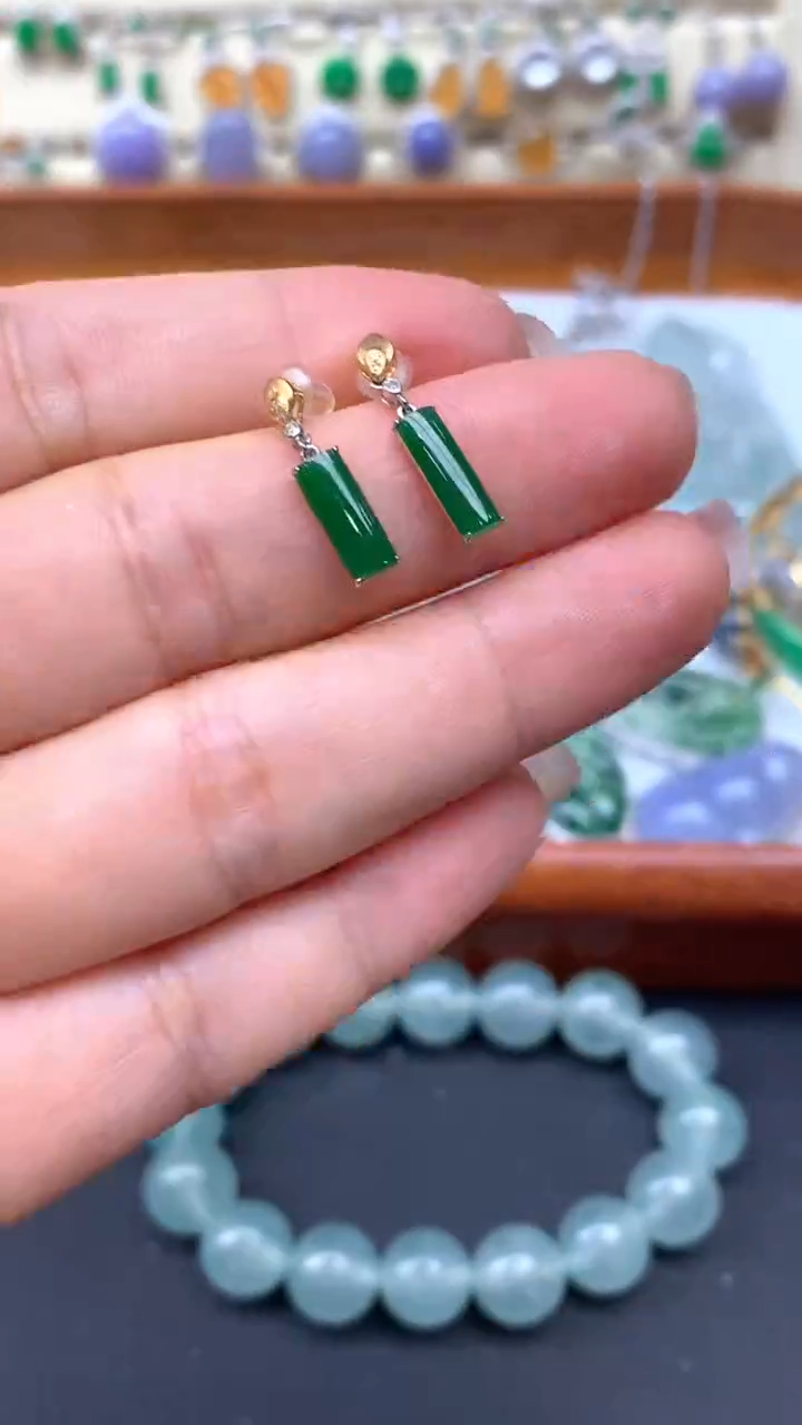 【闪购商品】翡翠耳饰18K金镶嵌287-天然翡翠