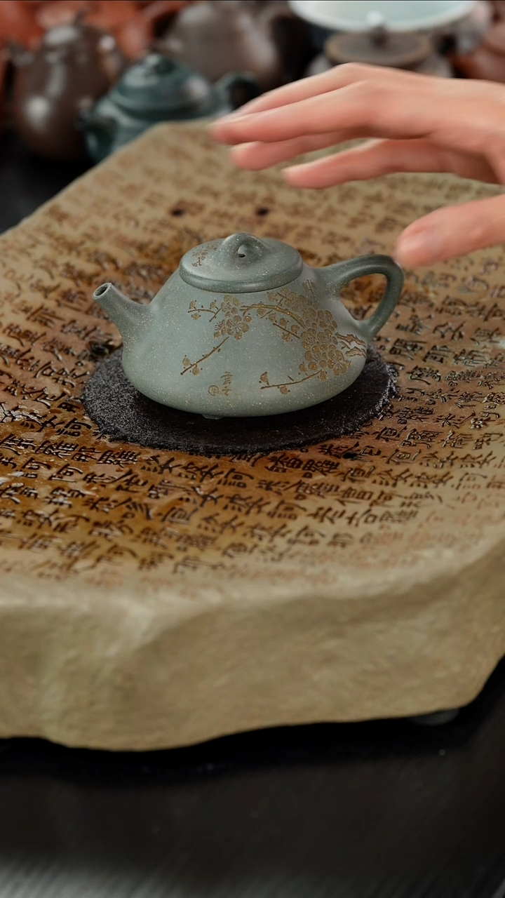 【闪购商品】紫砂茶壶lx绿泥子冶石瓢刻绘130cc