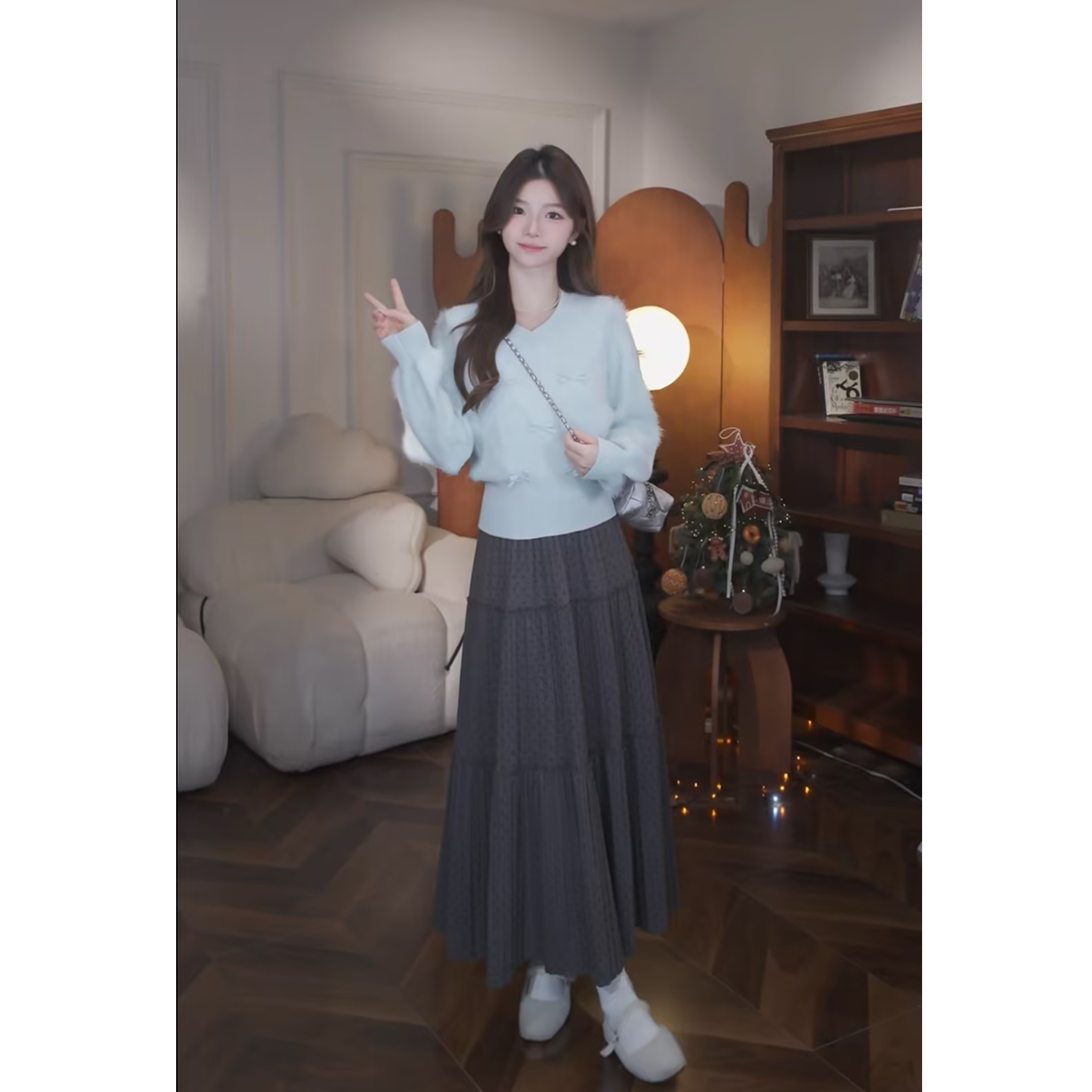 鹿向南【踏雪极光】秋冬新款原创设计感小众慵懒温柔系毛衣套装女