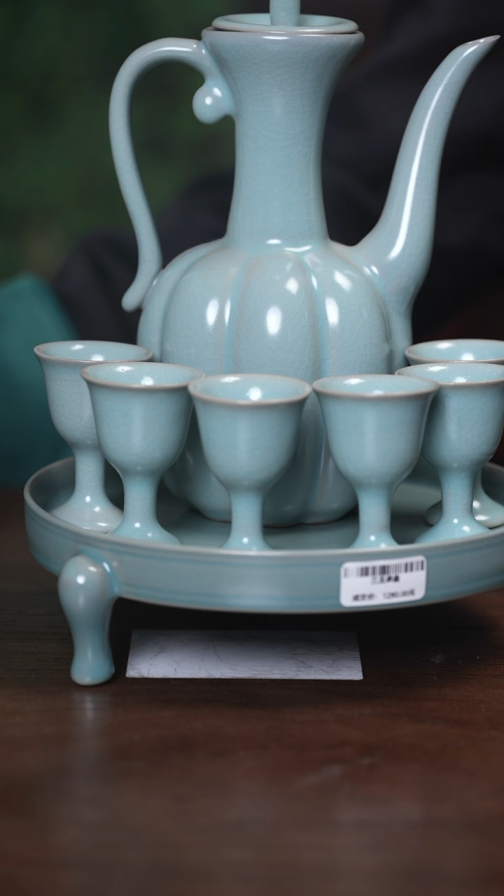 【闪购商品】清凉寺原产地仿古釉手工汝瓷执壶+六杯无座