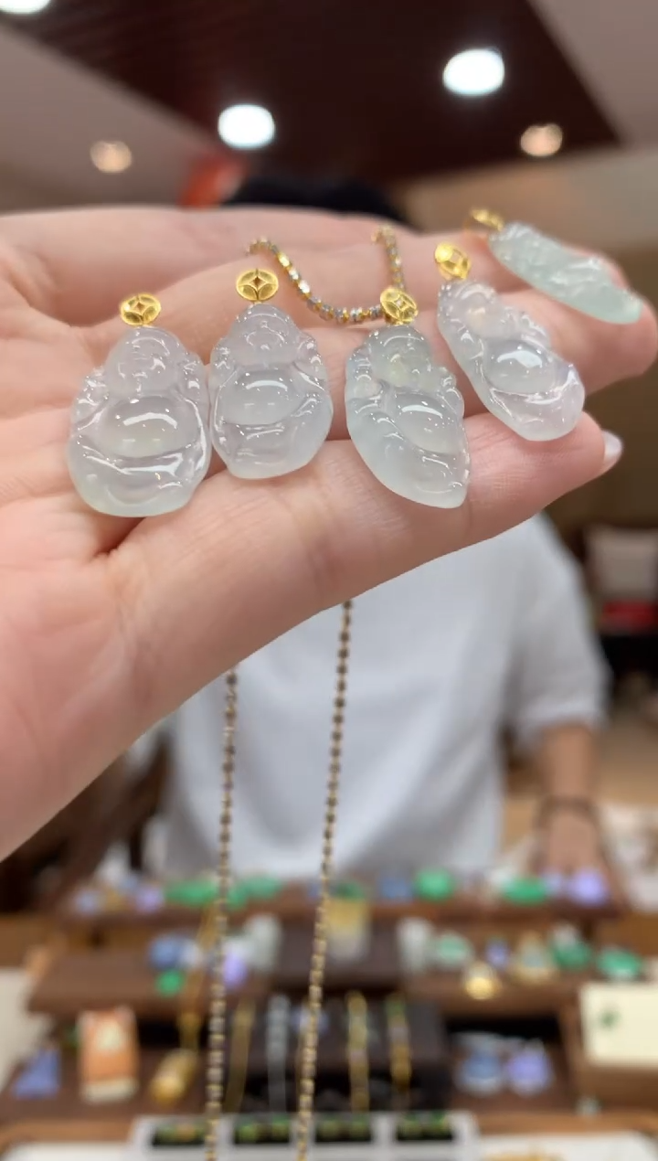 翡翠18K金镶嵌吊坠(不含链)财神 多样性发货1件