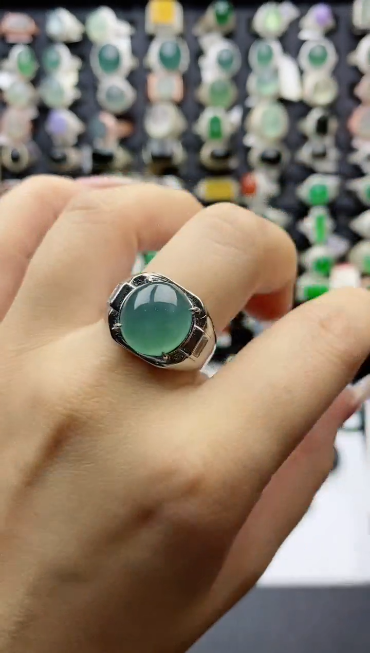 【闪购商品】翡翠戒指银S925镶嵌天然翡翠男戒