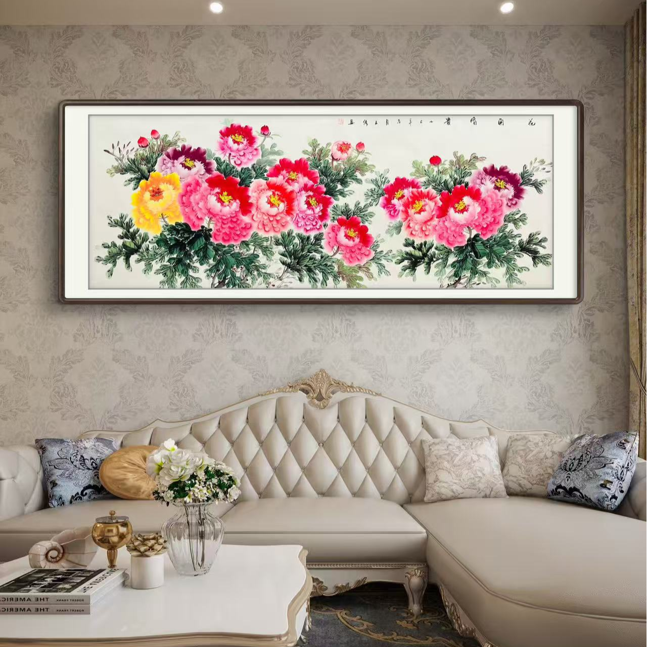 《花开富贵》六尺横幅2025牡丹国画客厅卧室挂画作品文玩探宝