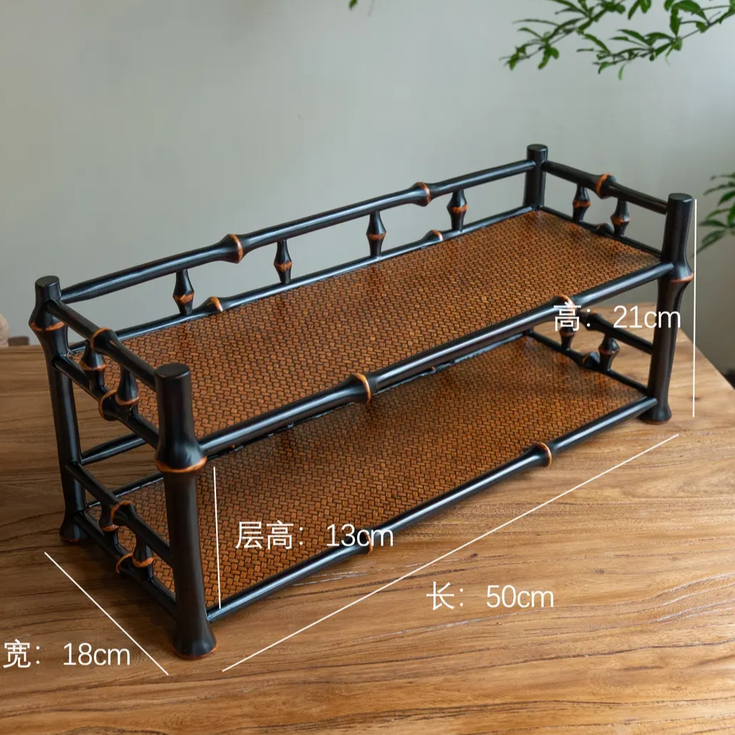 TS【大可】筇竹50双层茶架茶具博古架收纳架杯架家用壶架