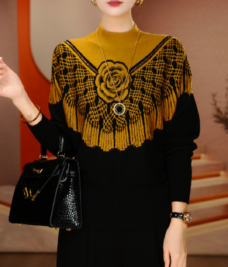 秋季新款含羊毛针织毛线衣长袖百搭弹力舒适保暖V25L754