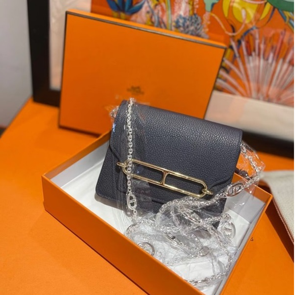 99新 Hermes/爱马仕 小花柳 猪鼻子 Slim 钱包 午夜蓝 EC皮 Z刻