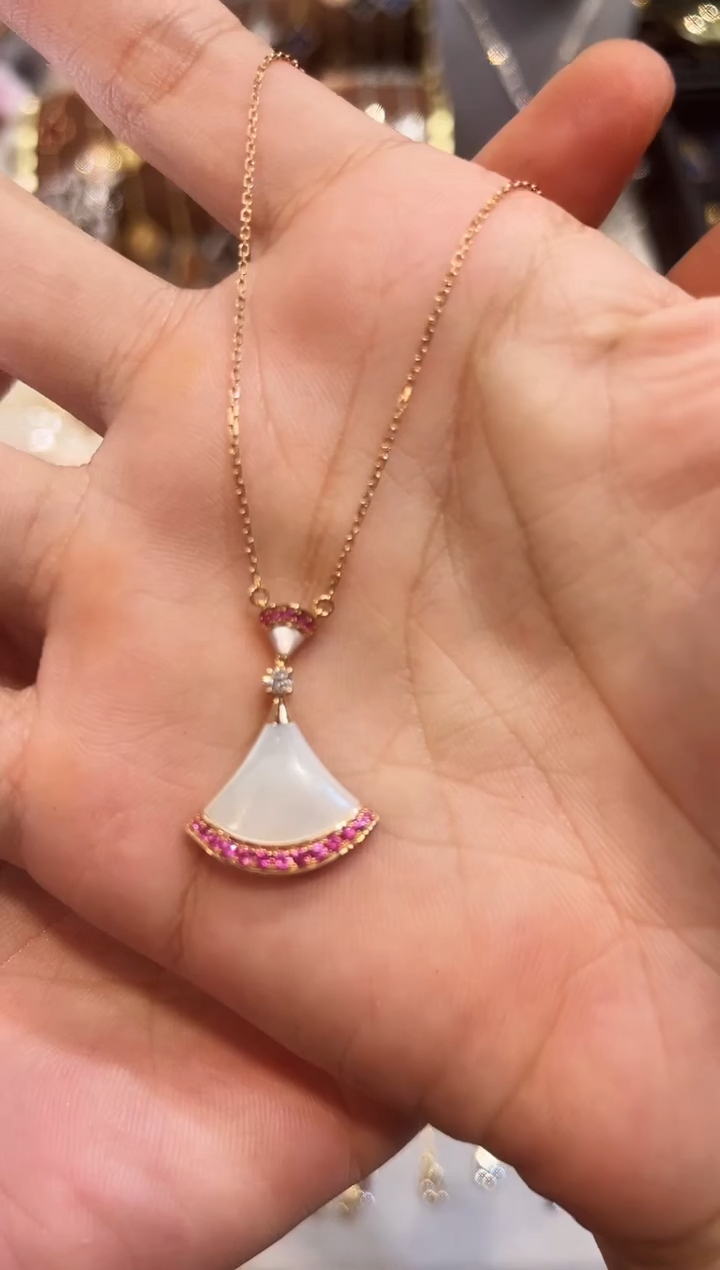 项链18K金镶嵌钻石18k金满钻裙子项链